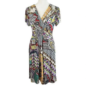 EGERIE PARIS “vogue” Stretch Paisley Colorful Midi Ruched Dress Size T2 (small)